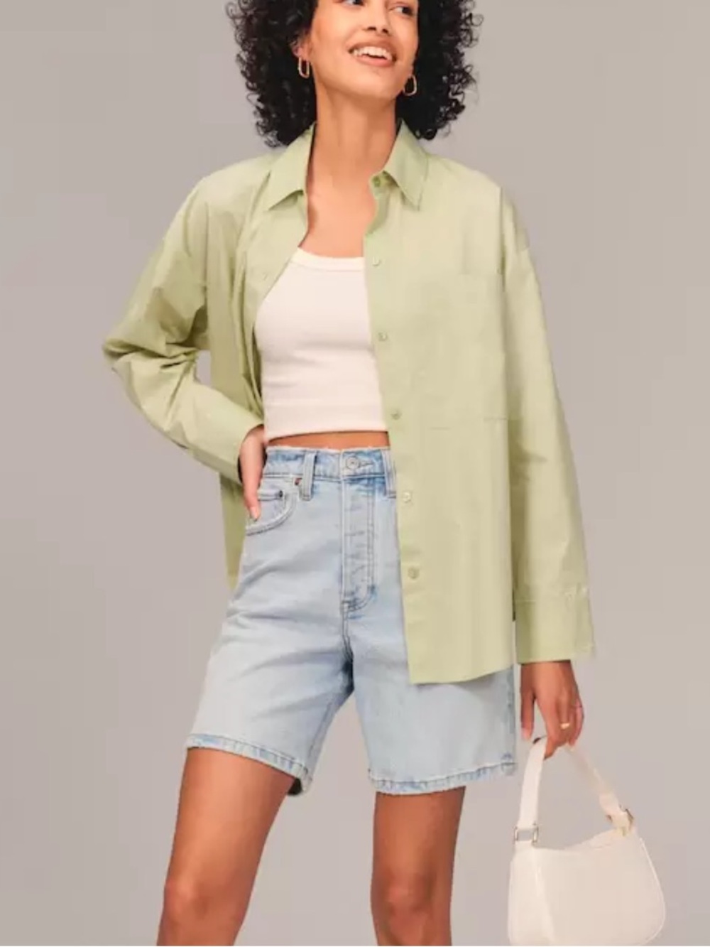 Abercrombie & Fitch Light Green Button-Up Shirt and shorts set